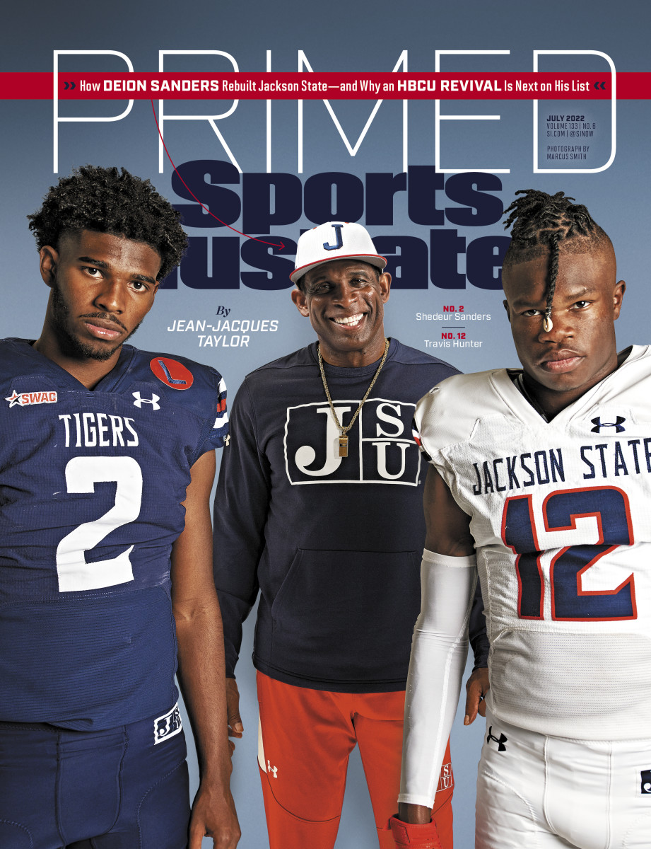 Deion Sanders, Shedeur Sanders, Travis Hunter of Jackson State on Sports Illustrated July magazine cover